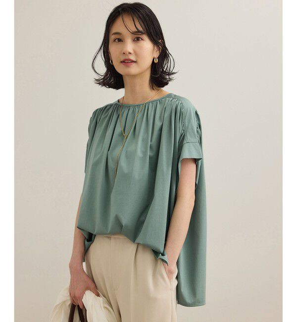 ROPE「【洗える】クリア天竺ギャザー半袖プルオーバー/お仕事服」|Tシャツ・カットソー|