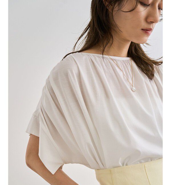 ROPE「【洗える】クリア天竺ギャザー半袖プルオーバー/お仕事服」|Tシャツ・カットソー|