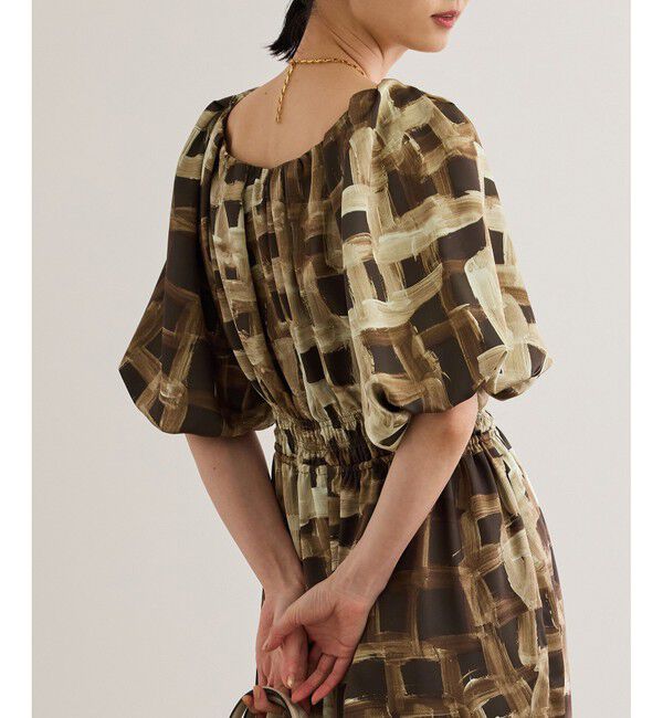 ROPE「スクエア ジオメトリックプリントワンピース/洗える」|ドレス|