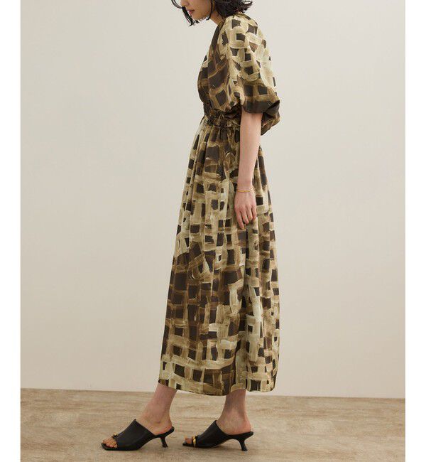 ROPE「スクエア ジオメトリックプリントワンピース/洗える」|ドレス|