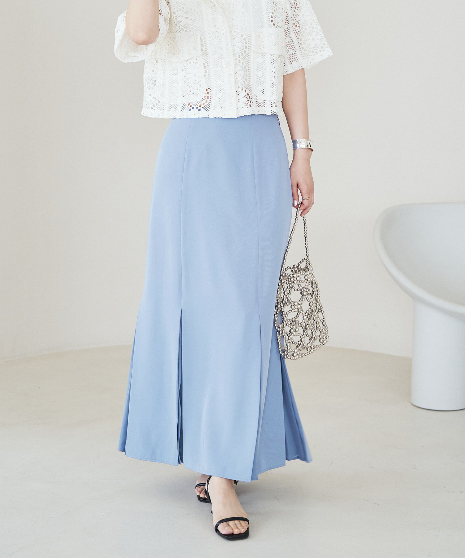 VIS「プリーツ切替マーメイドスカート」|スカート|ブルー(44)