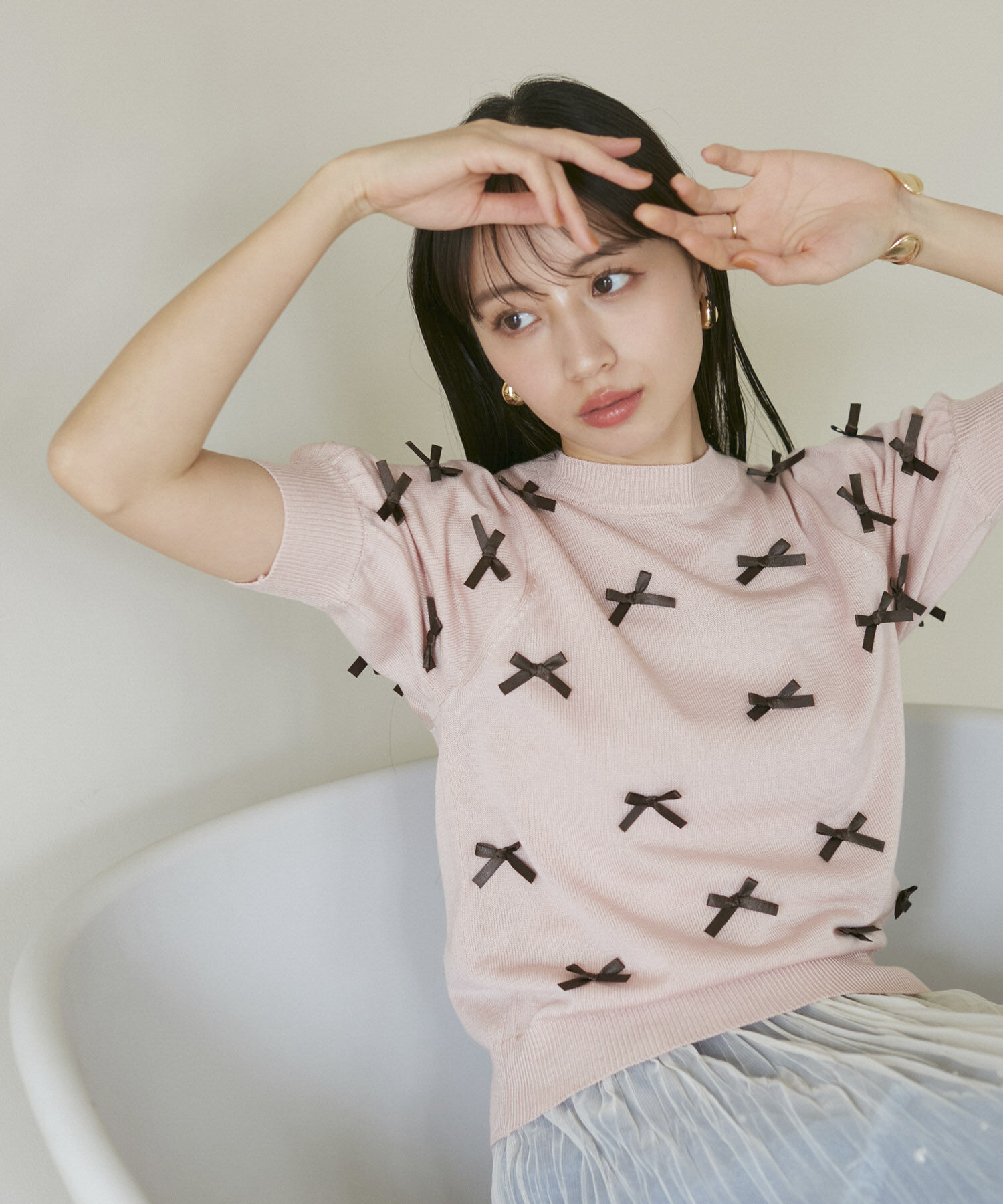 VIS「リボンハーフスリーブサマーニット」|ニット・セーター|