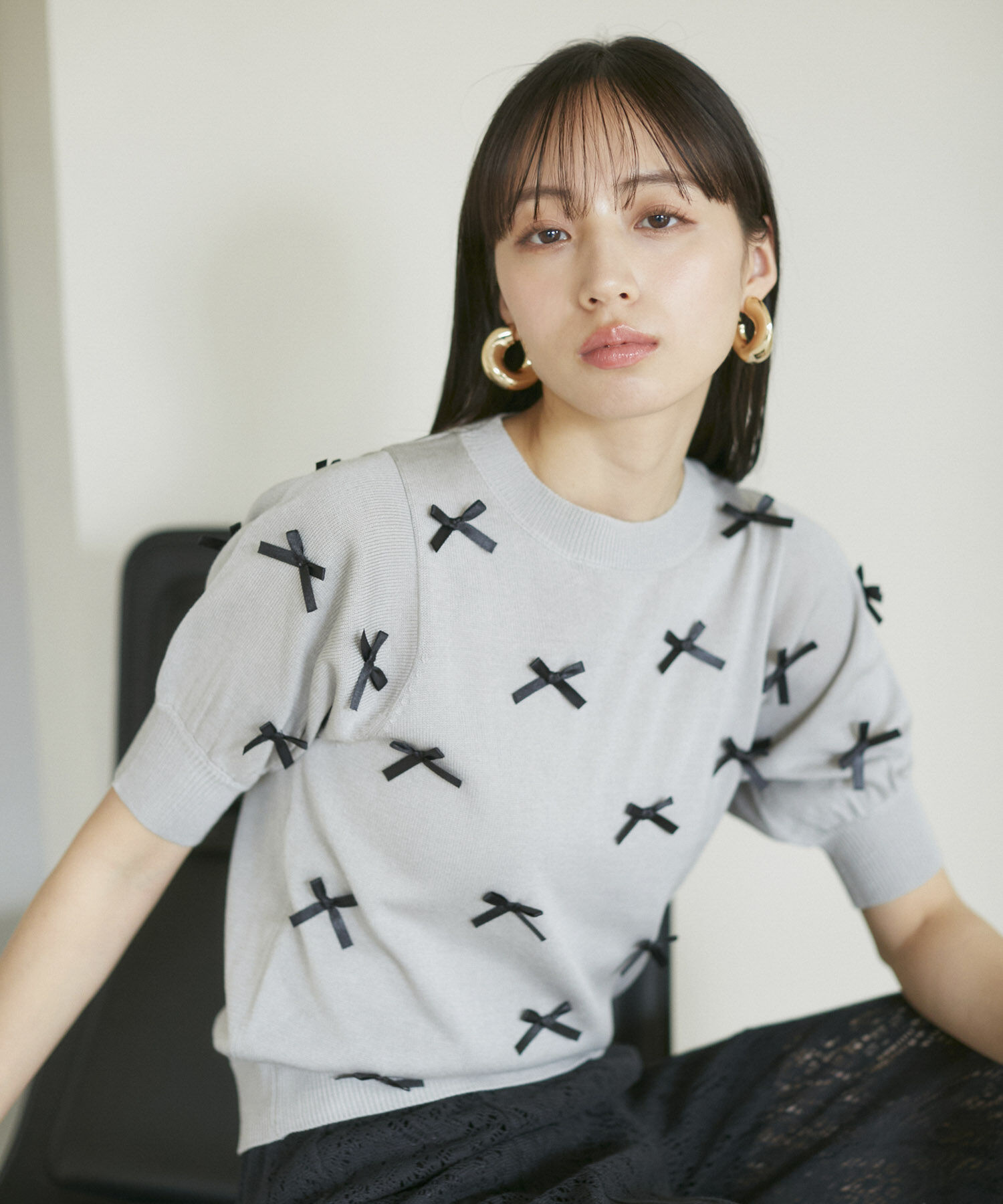 VIS「リボンハーフスリーブサマーニット」|ニット・セーター|