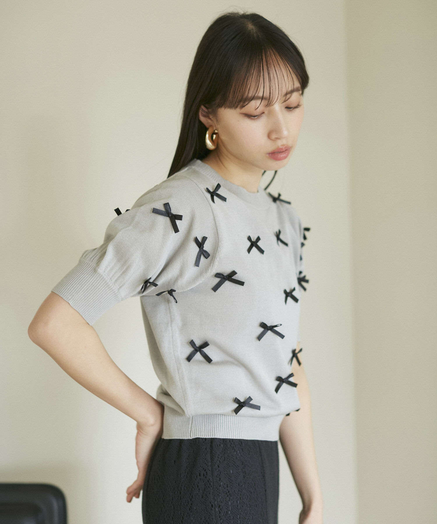 VIS「リボンハーフスリーブサマーニット」|ニット・セーター|