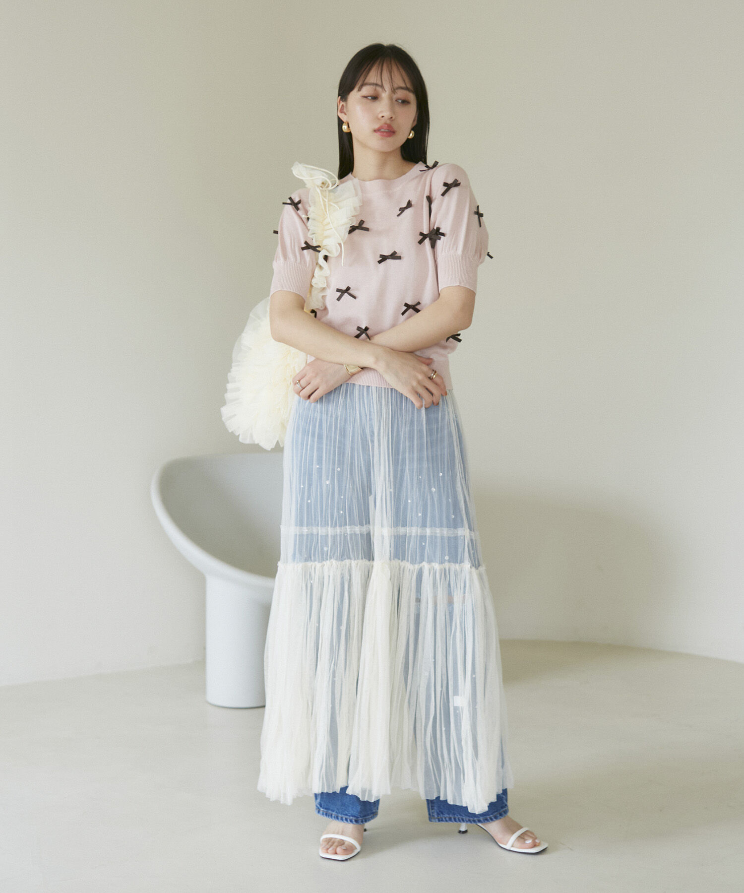 VIS「リボンハーフスリーブサマーニット」|ニット・セーター|