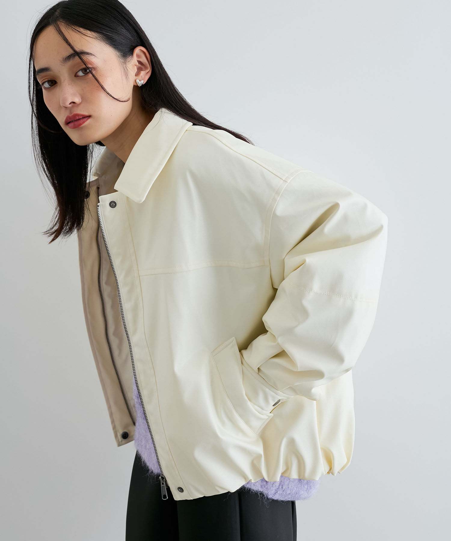 VIS「【エコファー取外し可能】合皮中綿ブルゾン」|ブルゾン・スタジャン|