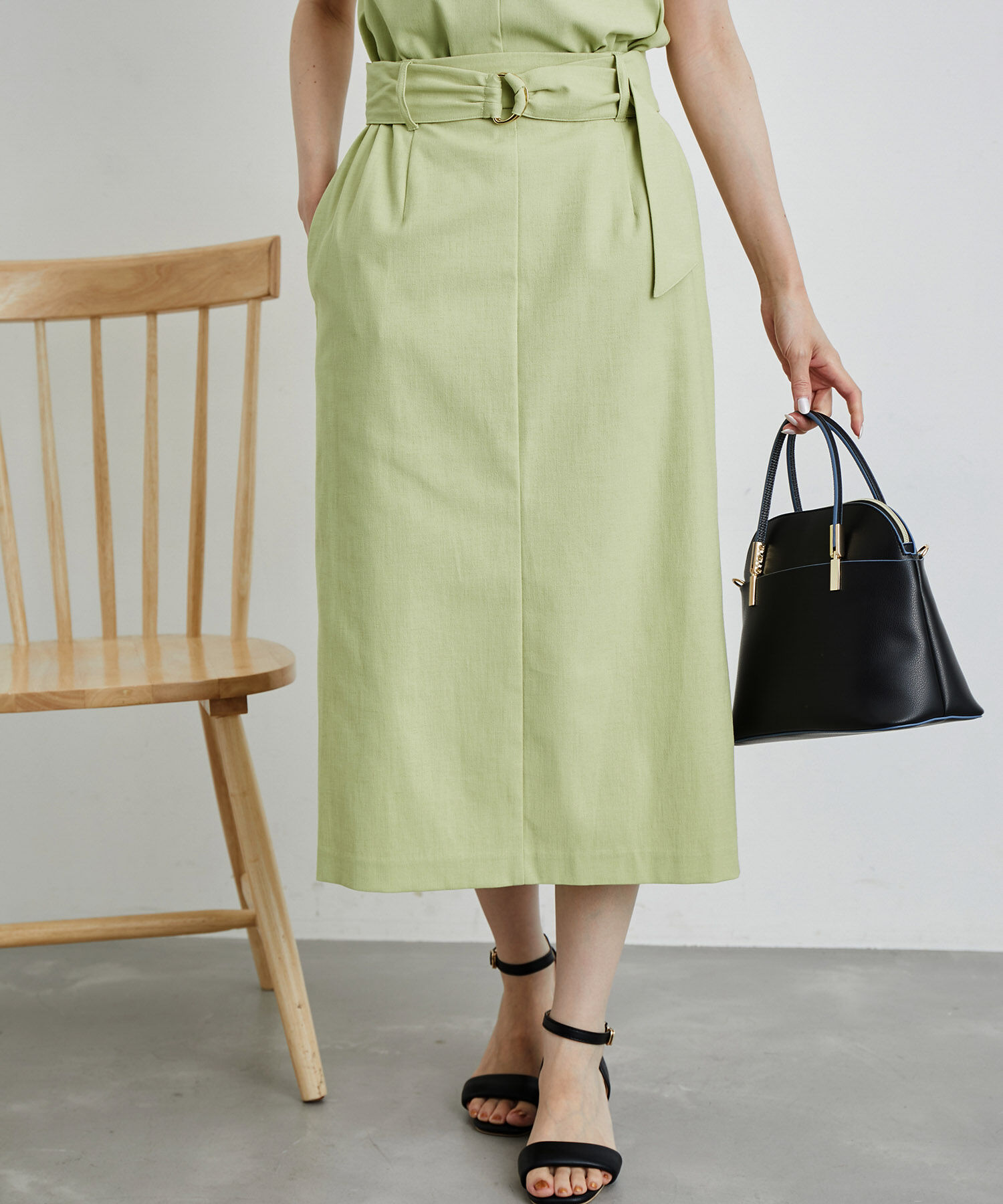 Rope&rsquo;Picnic「洗える/2WAY・セットアップ対応/ウエストベルトストレートスカート」|スカート|グリーン系(35)