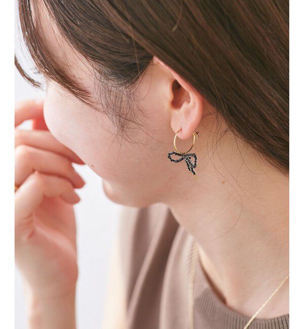 ROPE PICNIC PASSAGE「ビーズリボンフープピアス」|ピアス|ブラック(01)