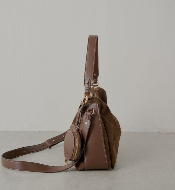  「ポーチチャーム付きスエードコンビボストンバッグ」|ボストンバッグ|