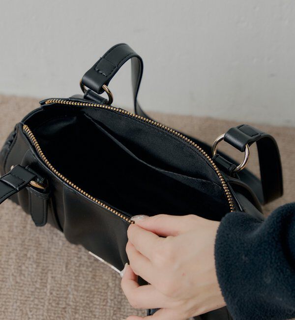  「チャーム付きタックデザインボストンバッグ」|ボストンバッグ|