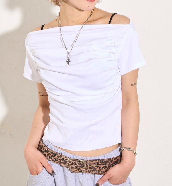  「ギャザーオフショル半袖トップス」|Tシャツ・カットソー|