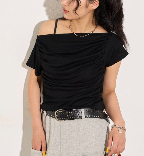 「ギャザーオフショル半袖トップス」|Tシャツ・カットソー|