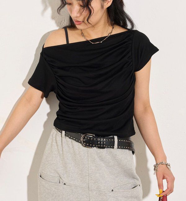  「ギャザーオフショル半袖トップス」|Tシャツ・カットソー|