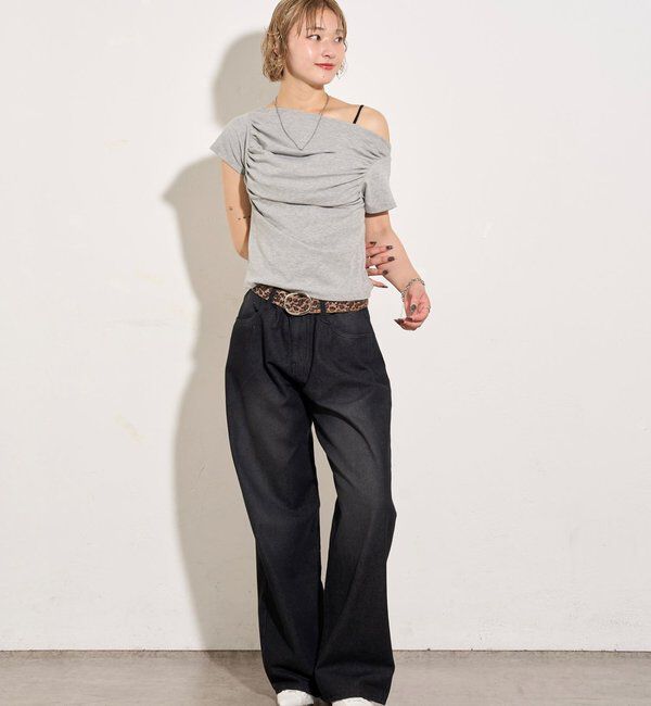  「ギャザーオフショル半袖トップス」|Tシャツ・カットソー|