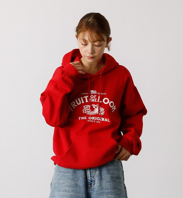 ABAHOUSE「【FRUIT OF THE LOOM】PRINT HOOD5/ロゴプリント/フー」|パーカー|レッド