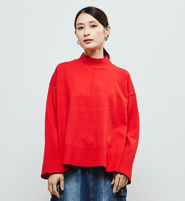 Soffitto「【定番】ライン入りハイネックニット」|ニット・セーター|レッド