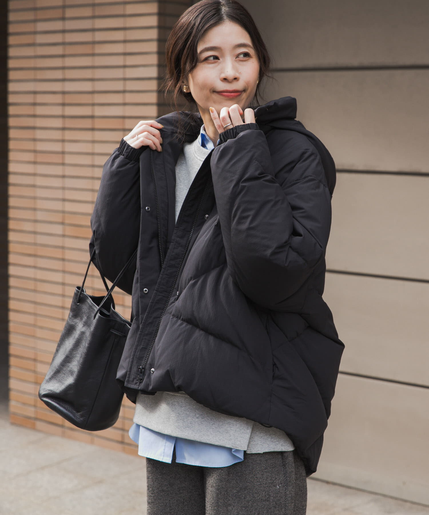 2WAY ダウンジャケット ブラック エモダ EMODA スタンド2WAYダウンブルゾン （ブラック） -靴