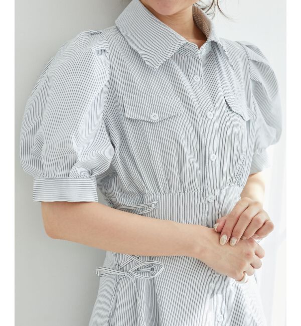  「サイドレースアップシャツワンピース」|ワンピース|オフ／柄