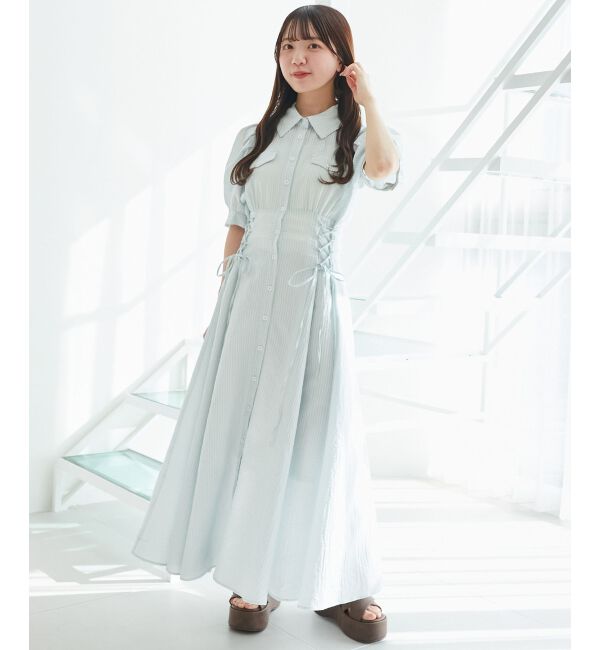  「サイドレースアップシャツワンピース」|ワンピース|