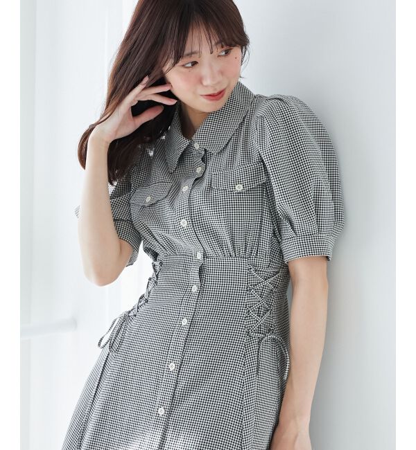  「サイドレースアップシャツワンピース」|ワンピース|