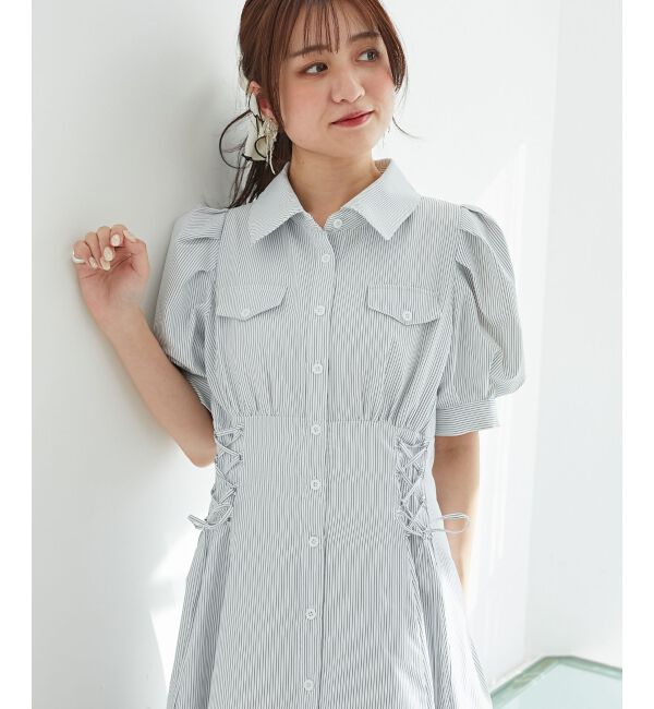  「サイドレースアップシャツワンピース」|ワンピース|