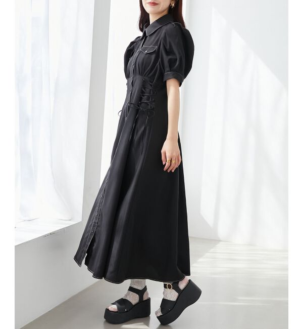  「サイドレースアップシャツワンピース」|ワンピース|