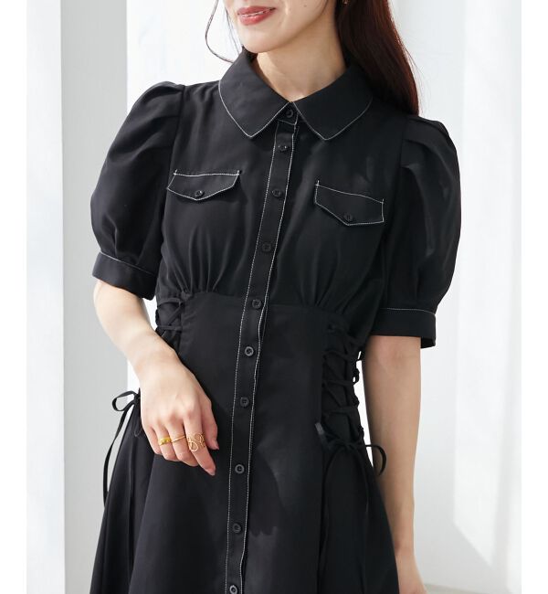  「サイドレースアップシャツワンピース」|ワンピース|