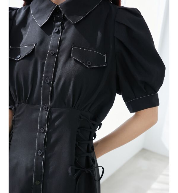  「サイドレースアップシャツワンピース」|ワンピース|