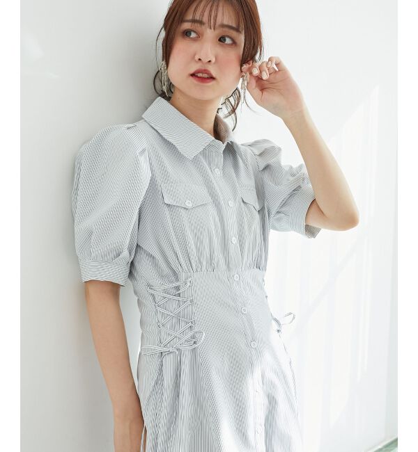  「サイドレースアップシャツワンピース」|ワンピース|