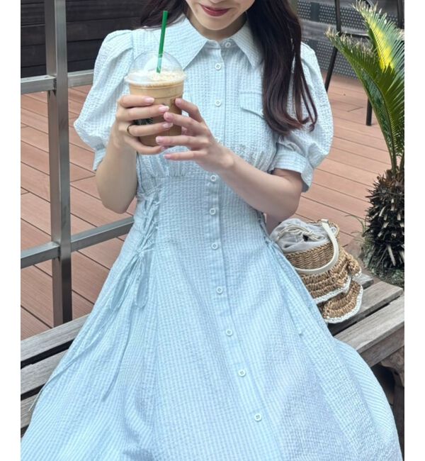  「サイドレースアップシャツワンピース」|ワンピース|