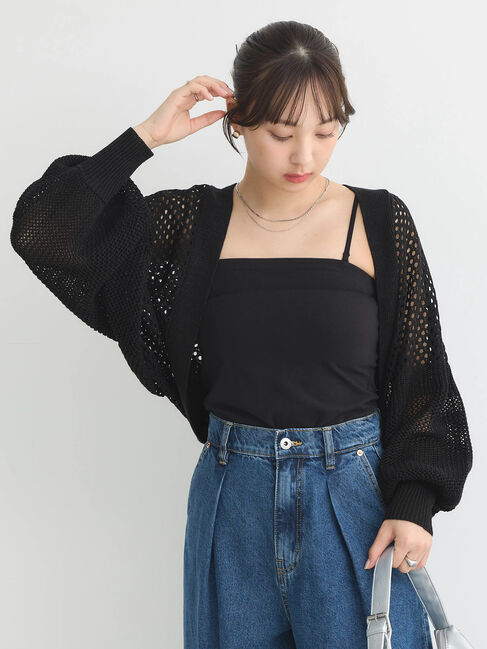 earth music&ecology「メッシュボレロ」|カーディガン|Black