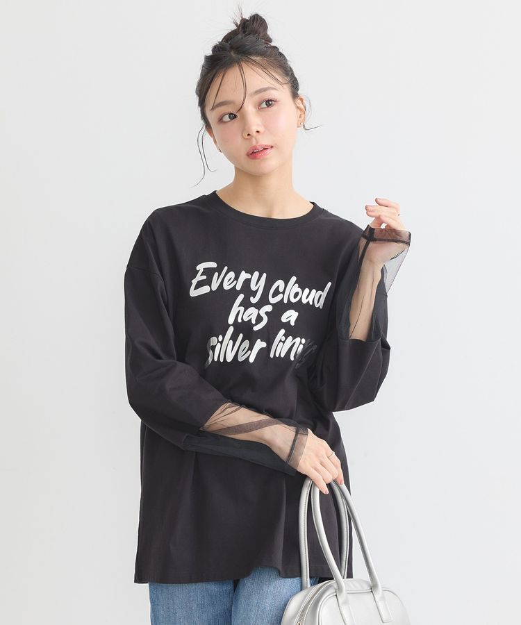 earth music&ecology「箔プリントグラフィックロンTee」|Tシャツ・カットソー|Black