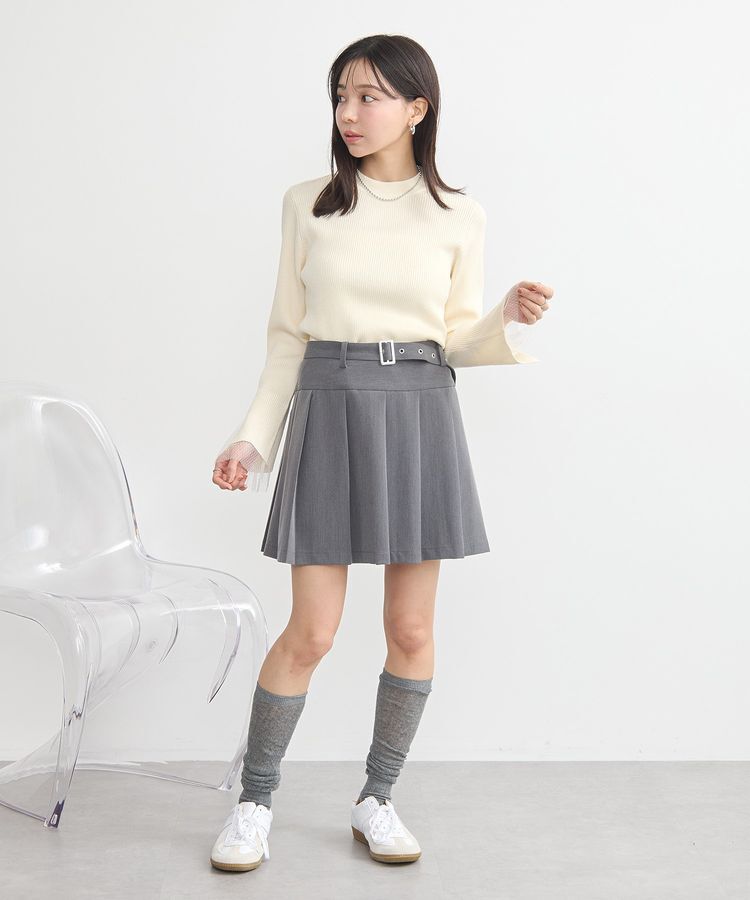 earth music&ecology「スリットチュールスリーブニットプルオーバー」|ニット・セーター|