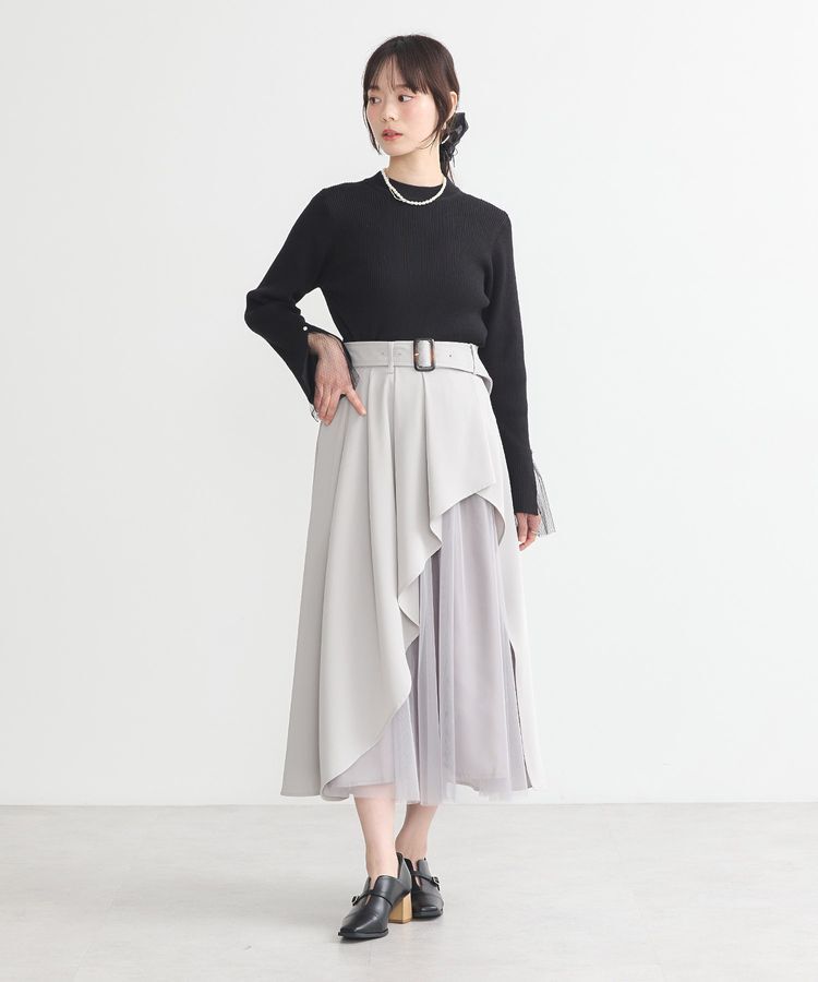 earth music&ecology「スリットチュールスリーブニットプルオーバー」|ニット・セーター|