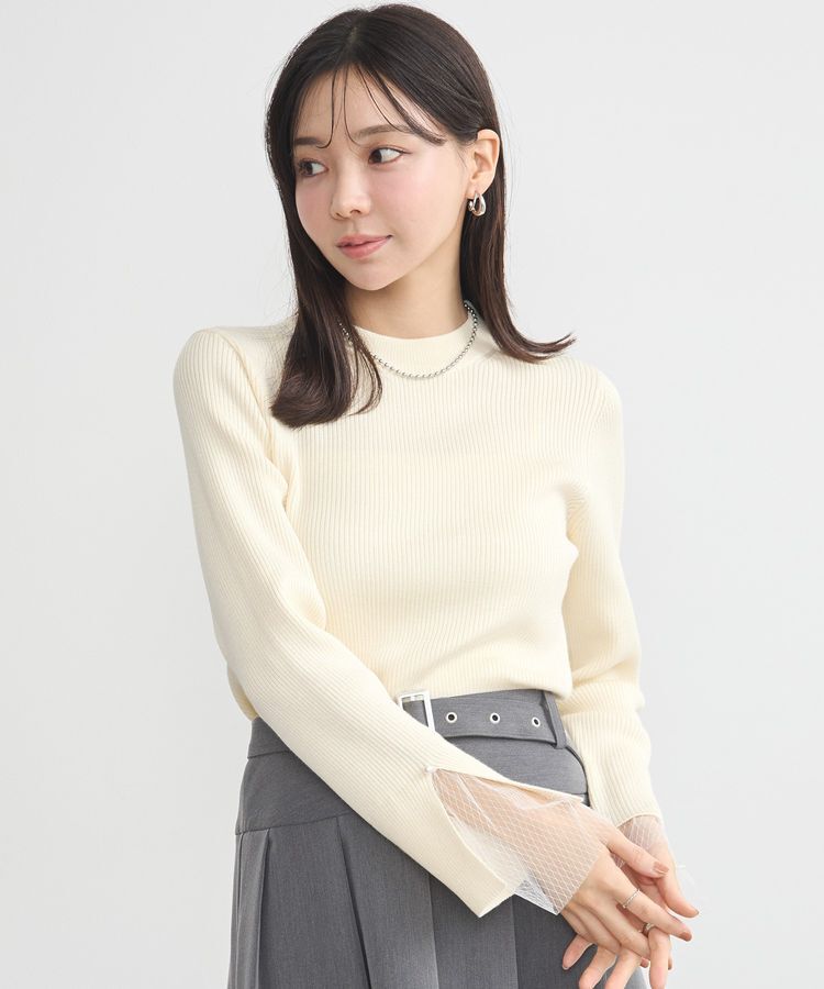 earth music&ecology「スリットチュールスリーブニットプルオーバー」|ニット・セーター|