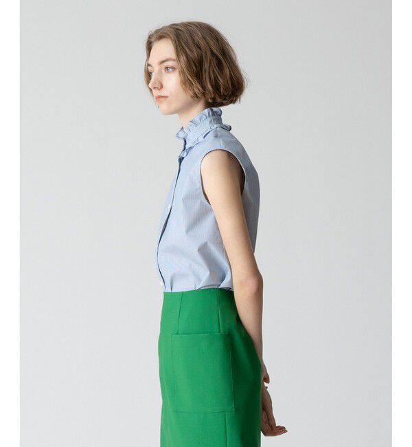 allureville「【セットアップ対応可能】ストライプスタンドフリルブラウス」|シャツ・ブラウス|