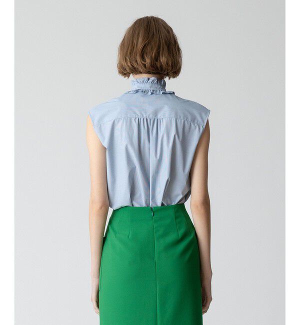 allureville「【セットアップ対応可能】ストライプスタンドフリルブラウス」|シャツ・ブラウス|