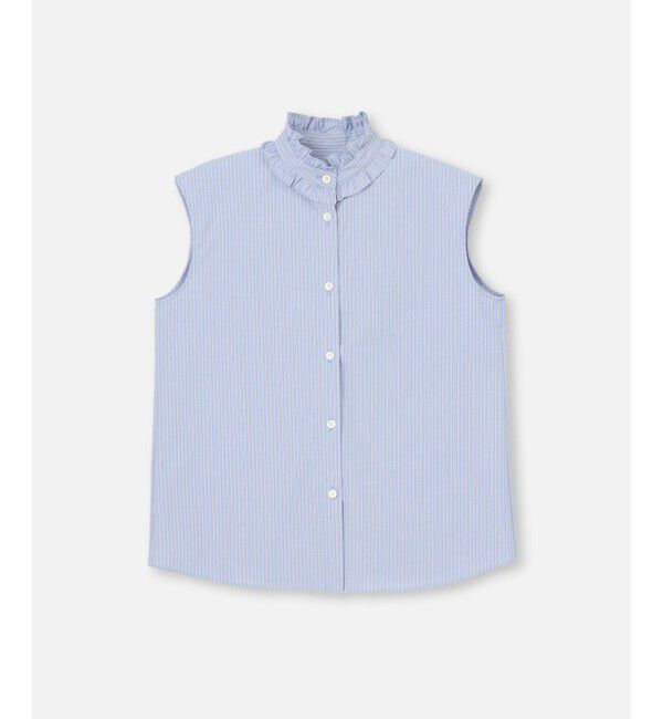 allureville「【セットアップ対応可能】ストライプスタンドフリルブラウス」|シャツ・ブラウス|