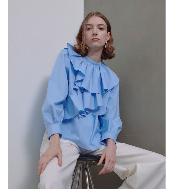 allureville「アシメラッフルブラウス」|シャツ・ブラウス|ブルー