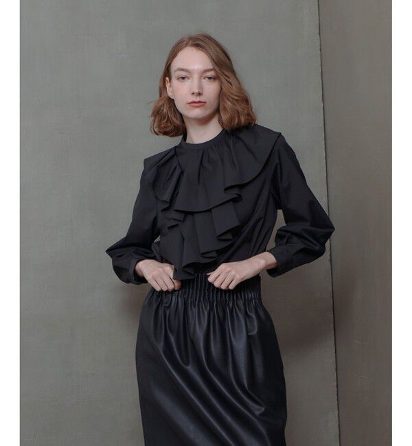 allureville「アシメラッフルブラウス」|シャツ・ブラウス|ブラック