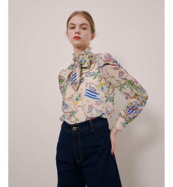 LOULOU WILLOUGHBY「【LOULOU WILLOUGHBY】アーカイブフリルリボンブラウス」|シャツ・ブラウス|イエロー