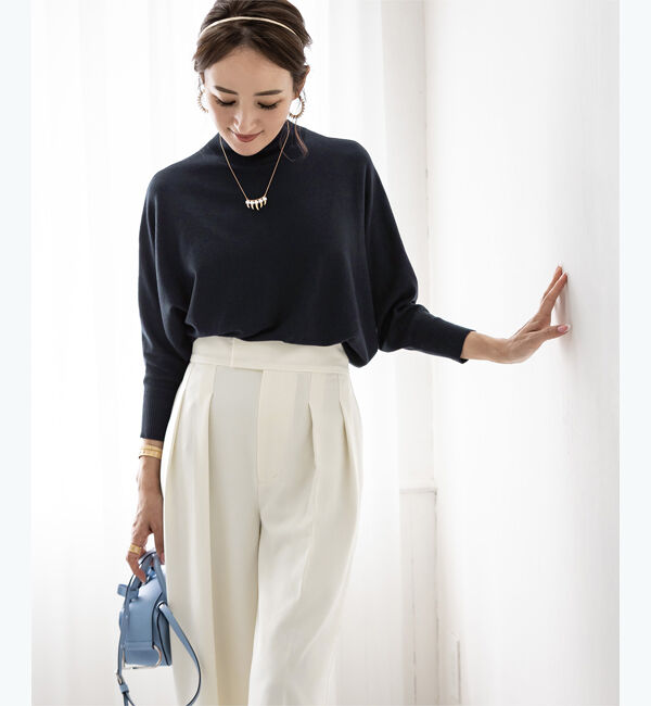 ur's「【星玲奈さんコラボアイテム】ハイネックドルマンスリーブニット」|ニット・セーター|ネイビー