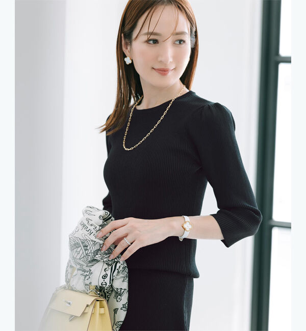 ur's「【星玲奈さんコラボアイテム】クルーネックパフスリーブニット」|ニット・セーター|ブラック