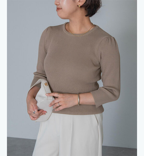 ur's「【星玲奈さんコラボアイテム】クルーネックパフスリーブニット」|ニット・セーター|グレージュ