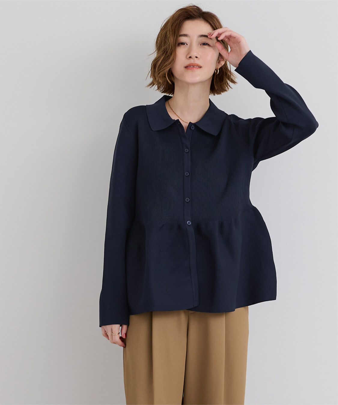 ur's「ウエストペプラムポロニットカーディガン」|ニット・セーター|ネイビー