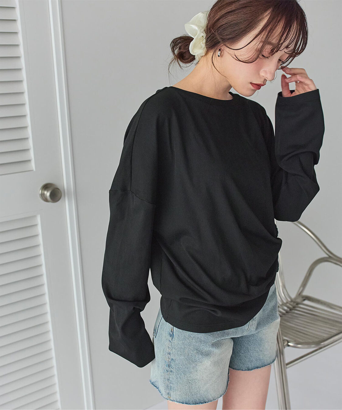 SEA DRESS「サイドスリットトップス/ラッシュガード」|ビキニトップス|ブラック