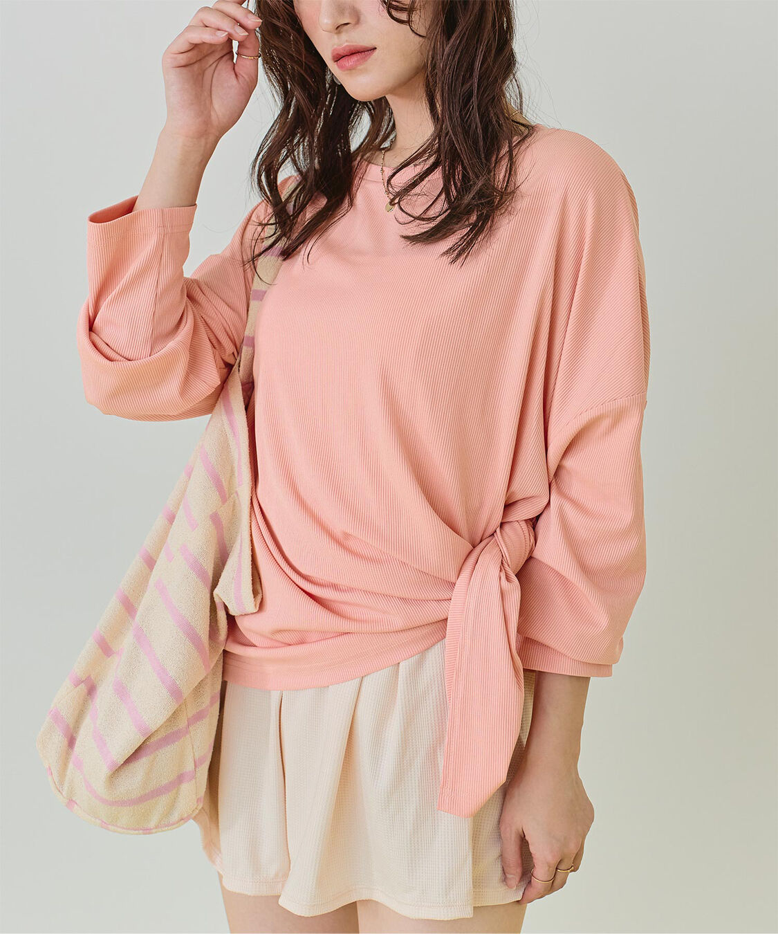 SEA DRESS「サイドスリットトップス/ラッシュガード」|ビキニトップス|アプリコット