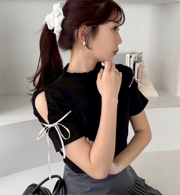  「肩あきリボンテレコトップス」|プルオーバー|