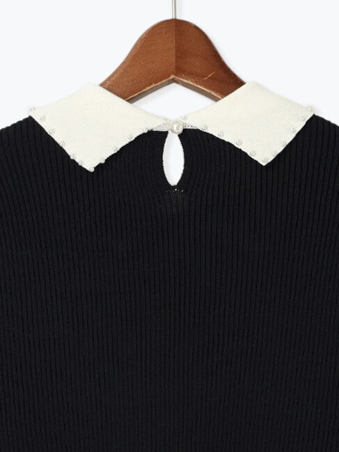 Te chichi「パールトリミングカラー5分袖ニット」|ニット・セーター|