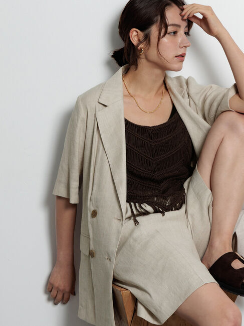 Te chichi「リネンブレンドハーフスリーブジャケット（セットアップ可）《2025summer catalog item》」|その他|ベージュ